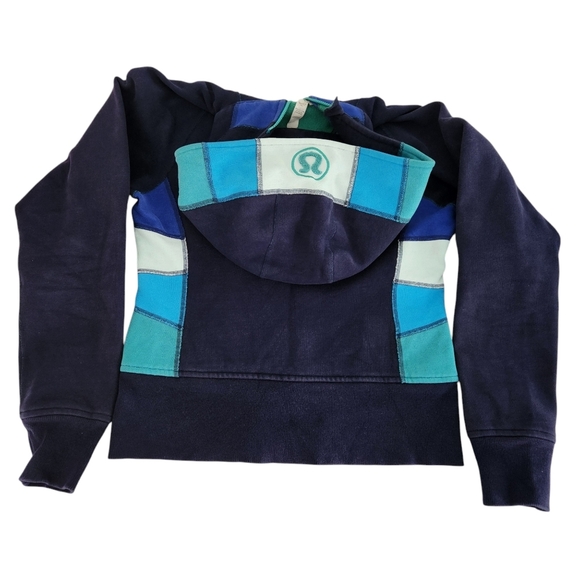 Lululemon Scuba Hoodie Jacket Zip-Up – Color Block Navy Teal Blue – Size 6 - Picture 7 of 13